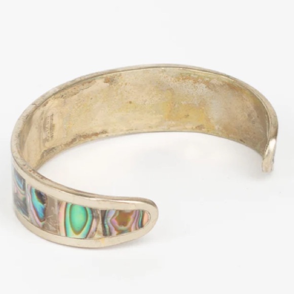 Vintage 70s Alia Abalone and Silver Bracelet with mother of pearl flower - Picture 12 of 14